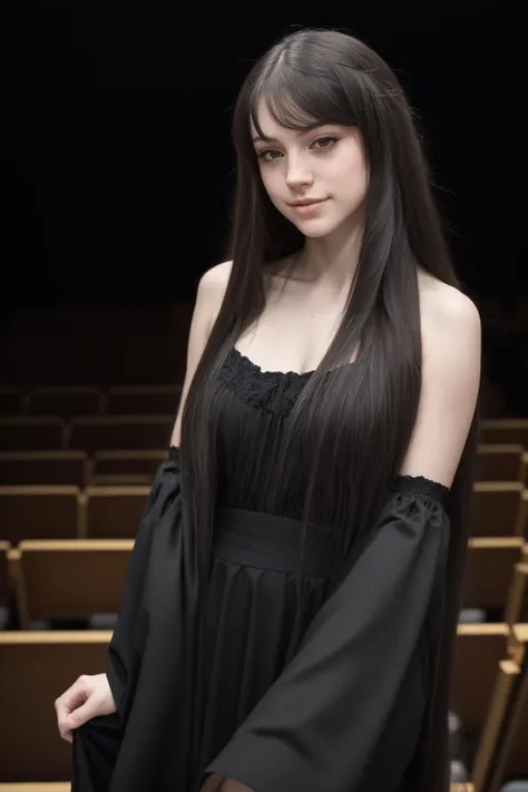 RAW photo, close up, portrait, breegirl, long hair, clothed, sfw, 105mm professional photography, analog photography, background is concert hall, grand stage, symphony orchestra, acoustics, detailed background, (high detailed skin:1.2), 8k uhd, dslr, soft lighting, high quality, film grain, Fujifilm XT3, <lora:breegirl:1.0>, breegirl, <lora:LowRA:0.5>