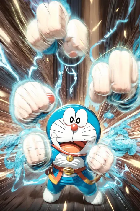 masterpiece,  intricate detail, highly detailed, best quality, studio lighting, 4K, 8K,
(Doraemon:1.2), round fist, 
<lora:detail_slider_v4:1>,
<lora:add_detail:0.2>,
<lora:more_details:0.4>, 
<lora:emotion_angry_slider_v1:1>,
 <lora:doraemon-7:0.6>,
<lora:rushpunch001:0.7>, rushpunch, punching, clenched hands, too much, multiple hands, extra arms, aura, foreshortening, incoming attack, motion lines, speed lines, afterimage, motion blur, energy, glowing,