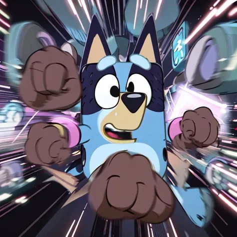 <lora:rushpunch001:0.6>, 1girl,solo,bluey,  rushpunch,punching,clenched hands, motion lines,multiple hands,extra arms,motion_blur,afterimage, incoming attack,   <lora:Bluey:1>