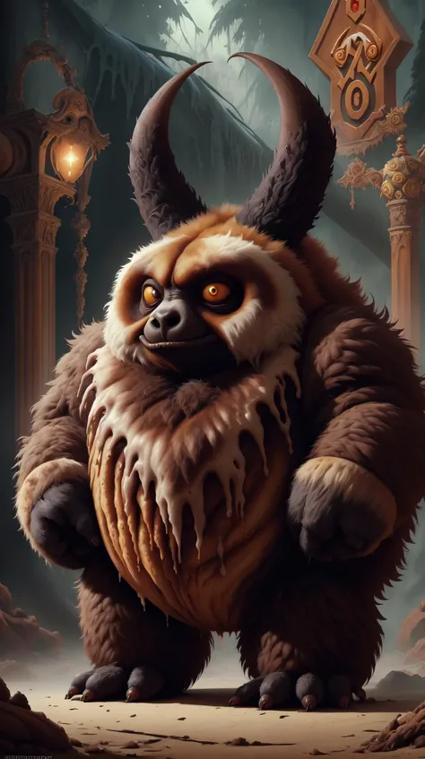 <lora:CinnamonBunStyle:0.7>CinnamonBunStyle unholy sloth, animal sloth, anthropomorphic sloth, demon, demonic robes, dirty matted fur, evil, horror, ultra details, art by artgerm, dwayne barlowe, trending on artstation and greg rutkowski and alphonse mucha, 8 k. FluffyStyle unholy sloth, animal sloth, anthropomorphic sloth, demon, demonic robes, dirty matted fur, evil, horror, ultra details, art by artgerm, dwayne barlowe, trending on artstation and greg rutkowski and alphonse mucha, 8 k <lora:FluffyStyle:0.6>, (Masterpiece:1.3) (best quality:1.2) (high quality:1.1)