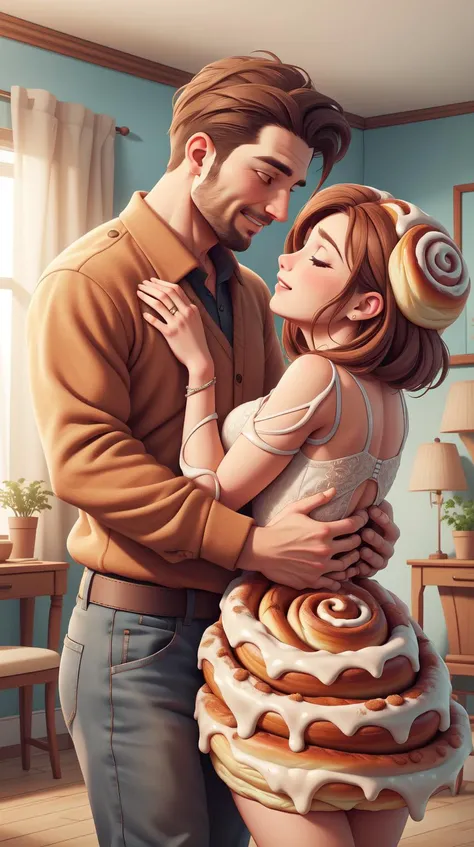 <lora:CinnamonBunStyle:1.0>CinnamonBunStyle a man leading his wife in a slow dance, his hands tracing the curve of her waist, (Masterpiece:1.3) (best quality:1.2) (high quality:1.1)