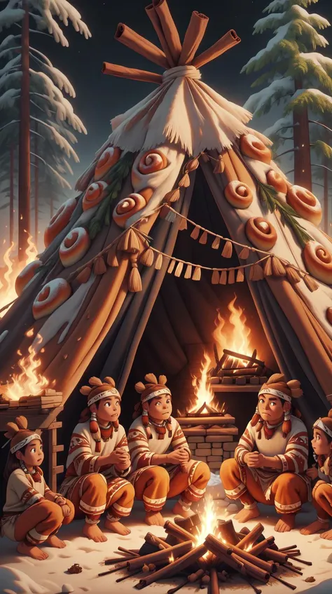 <lora:CinnamonBunStyle:1.0>CinnamonBunStyle native Americans living in tepees, crowd gathering around a ritual fire, (Masterpiece:1.3) (best quality:1.2) (high quality:1.1)