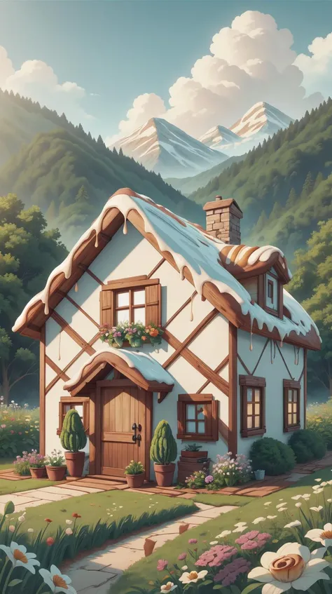 <lora:CinnamonBunStyle:1.0>CinnamonBunStyle a quaint cottage nestled in a field of blooming flowers, (Masterpiece:1.3) (best quality:1.2) (high quality:1.1)