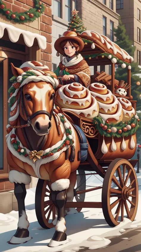 <lora:CinnamonBunStyle:1.0>CinnamonBunStyle a horse-drawn carriage draped in festive decorations for a holiday parade, (Masterpiece:1.3) (best quality:1.2) (high quality:1.1)