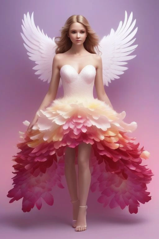 angel made from petals,dress made of petals,feathered wings made of petals,floating,(gradient background),<lora:RosePetalsXL:0.7>,AngelicStyle,