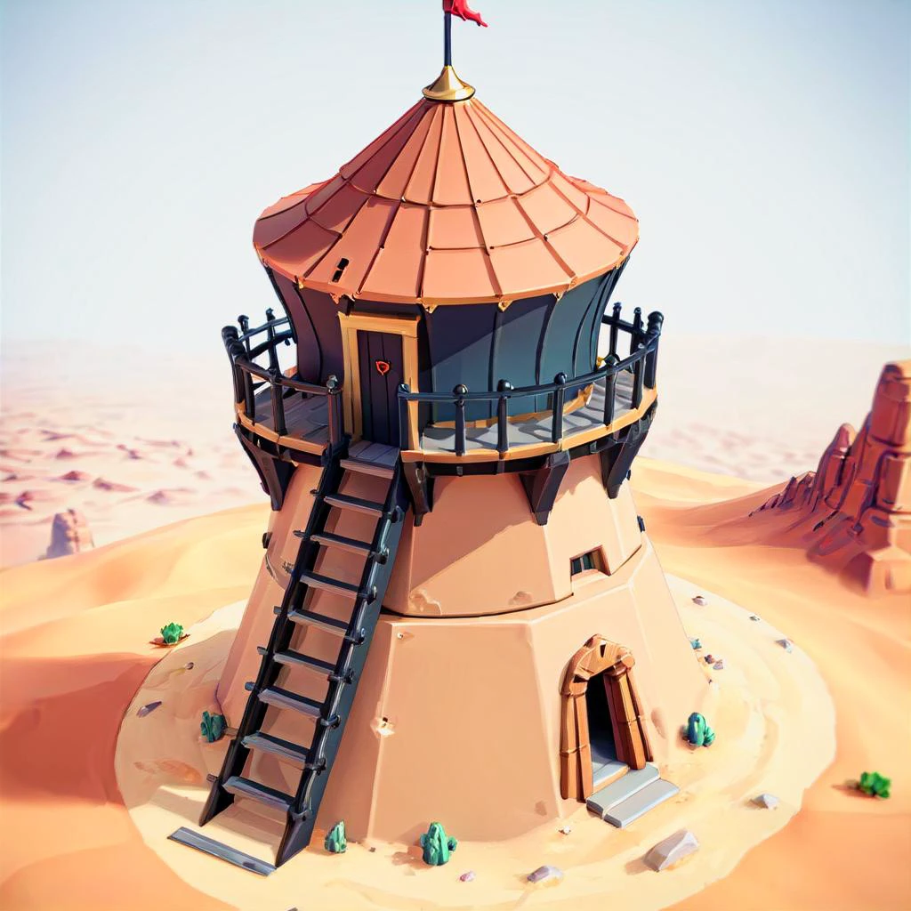 boreal desert, Intricately designed, guard tower , historical fantasy tilt-shift, high angle <lora:Stylized_Setting_SDXL:1.0> Isometric_Setting