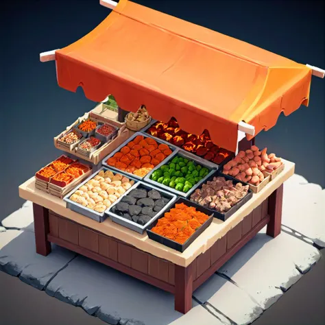 volcanic, Thorough, market stall , urban fantasy tilt-shift, high angle <lora:Stylized_Setting_SDXL:1.0> Isometric_Setting