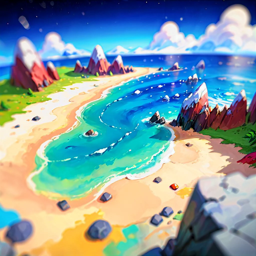 tundra, Intricate, beach , tilt-shift, high angle <lora:Stylized_Setting_SDXL:1.0> Isometric_Setting <lora:Painted World-000006:0.5> painted world, colorful splashes