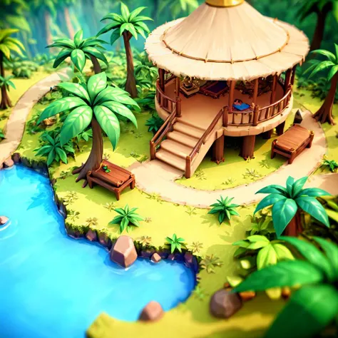 temperate savanna, Lavish, jungle , fairy tale fantasy tilt-shift, high angle <lora:Stylized_Setting_SDXL:1.0> Isometric_Setting