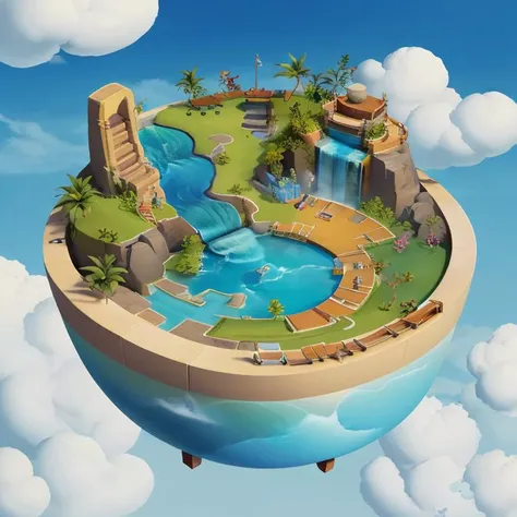 ((masterpiece,best quality)), absurdres <lora:Isometric_Setting:0.7>, paradise, floating island, waterfall, clouds and sky in the background, <lora:microverse_creator:0.8>