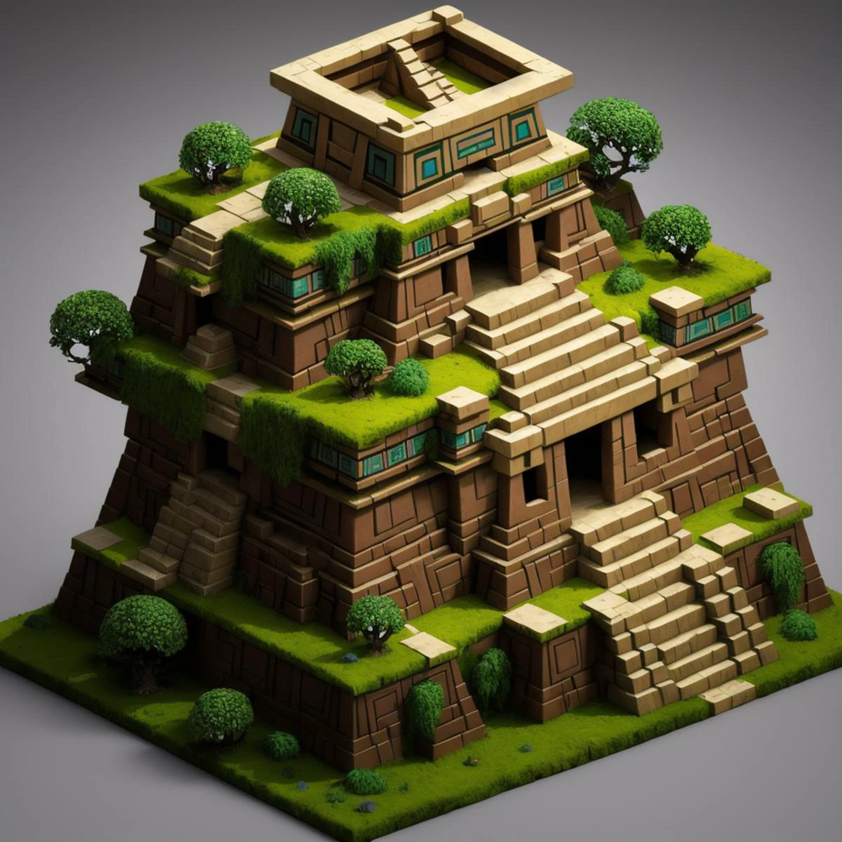 ((masterpiece,best quality)), absurdres <lora:Isometric_Setting:0.7>, Isometric_Setting, miniature mayan temple, covered in moss, real time strategy, altar, isometric