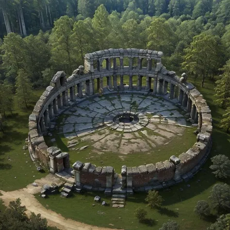 ((masterpiece,best quality)), absurdres <lora:Isometric_Setting:0.7>, Isometric_Setting, ruins, forest in the background,