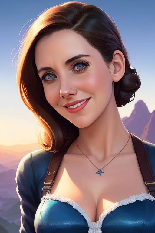 waist up portrait photo of (alisonbrie:1.2), Environmental picture of a highly detailed of a (50s style pinup waitress:1.2) at a diner, (beaming smile), (beautiful face:1.15), perfect sensual body, wearing waitress uniform, boots, dynamic pose, in gta v, stephen bliss, unreal engine, fantasy art by greg rutkowski, loish, rhads, ferdinand knab, makoto shinkai and lois van baarle, artgerm, pixar, ilya kuvshinov, rossdraws, tom bagshaw, extremely detailed, intricate, hyper detailed, illustration, soft lighting, (specular lighting:1.4), hyperfocus, tonemapping, sharp focus, hyper detailed, detailed eyes, eyes focus, ultra realistic, 8k, Nikon Z FX