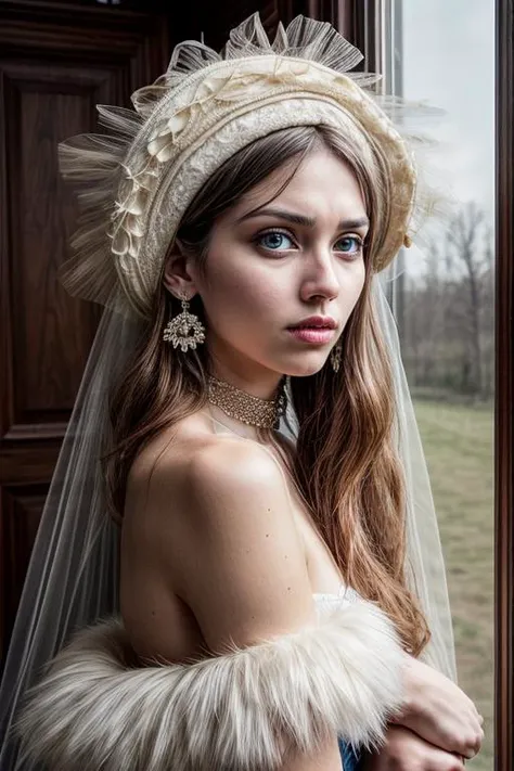 low contrast photo of beautiful woman, pale skin, blonde hair, attractive, looking at viewer, wearing a puffy hat, large earrings, choker, arms up, hands up, 
<lora:weird future fashion_v3:0.5>weird future fashion, feathered headress, veil,  headgear, flower, 
inside walmart, 
<lora:add_detail:0.5> <lora:add_sharpness:0.35> <lora:_L2090:.5> detailed texture,
<lora:epiNoiseoffset_v2Pynoise:1> natural lighting and colors, film grain, standing inside an old russian apartment,
photorealistic, realistic, realistic details, detailed, subsurface scattering, volumetric, 
beauty512, kkw-ph1, 1girl,
<lyco:locon_perfecteyes_v1_from_v1_64_32:.35> perfecteyes eyes,
<lyco:locon_perfectsmile_v1_from_v1_64_32:.35> perfectsmile smile,