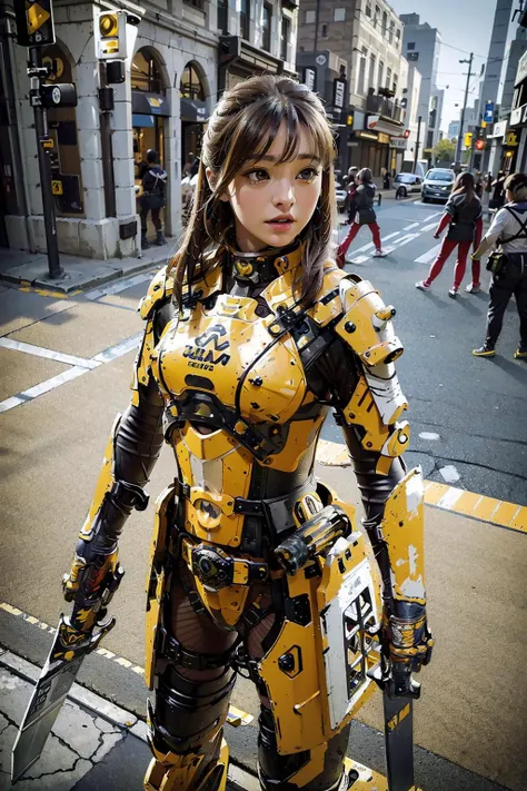 woman, (mechaarmor:1), yellow color armor, (sword:1.4),
pretty face, high detail face, high detail eyes,
slim body,small hip,(small thigh:0.8),
(city backdrop:1),
masterpiece,best quality,high detail,realistic,photo quality,high quality,(photorealistic:1.4),<lora:mechaarmor_v0.7:1>