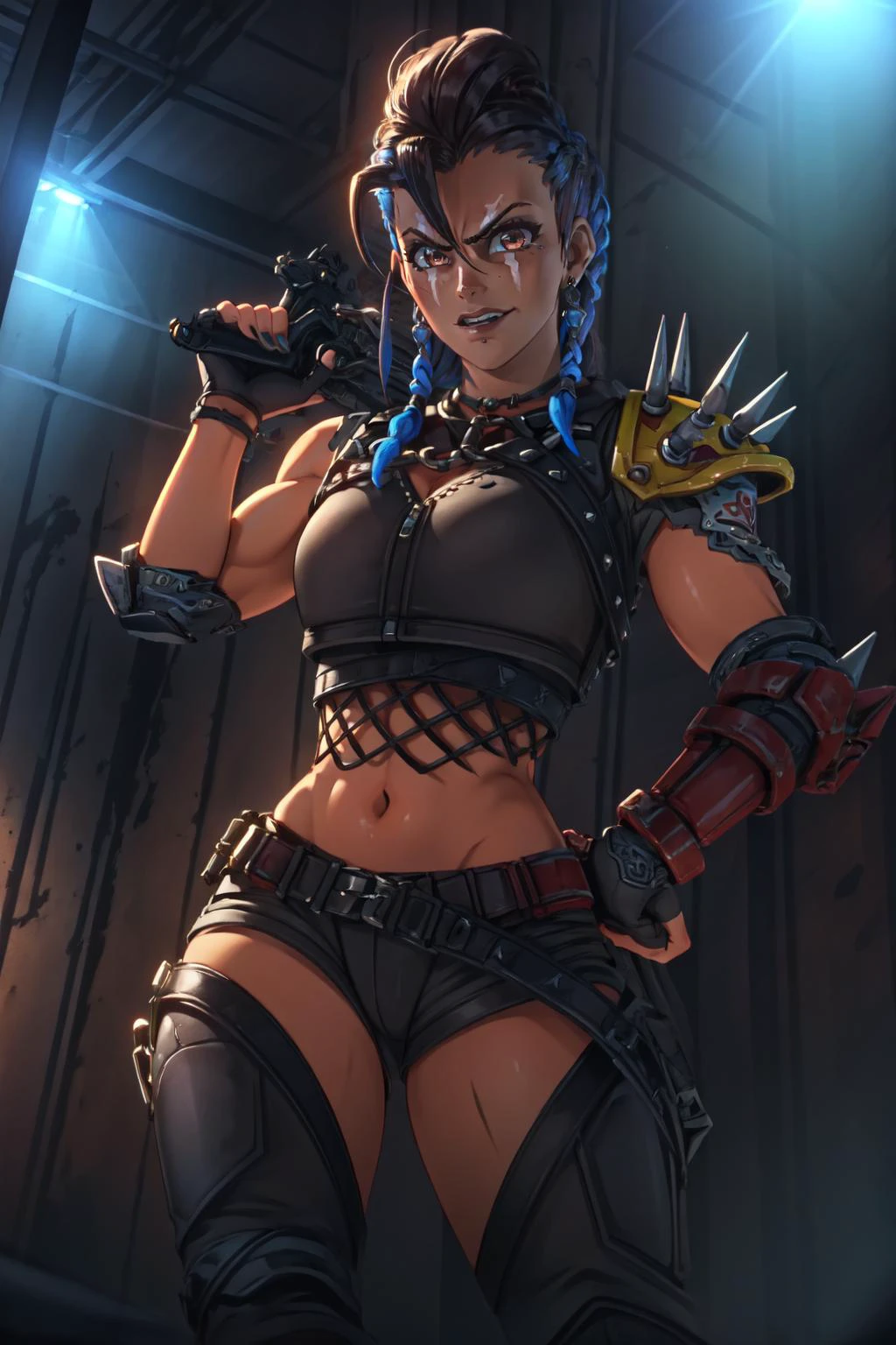 (masterpiece, best quality), intricate details,
1girl, <lora:junkerqueenv1:0.8> owjq,, muscular women,
glaring, angry, dark lighting, danger,