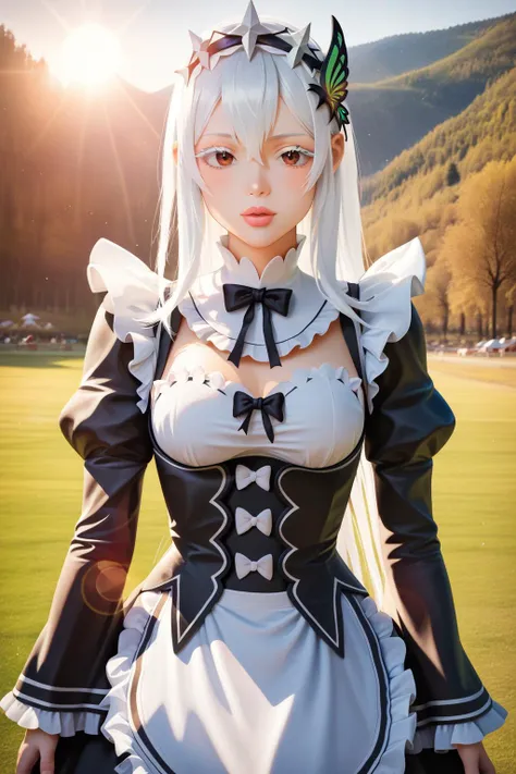 score_9, score_8_up, score_7_up, score_6_up, score_5_up, score_4_up, <lora:Echidna PonyXL Anzhc v1.6:1>echidna,white hair,brown eyes,medium breasts,roswaal mansion maid uniform, (masterpiece:1.4), (8k quality:1.4), (ultra detailed photo:1.3), anime style, ultra detailed illustration, (best quality:1.4), 1024k UHD, RTX, ray tracing, ulrea high resolution, high saturation, high contrast, photon mapping, best texture quality, best compotitions, expressive eyes, perfect face, perfect anatomy, perfect body, detailed hair, (very high resolution eyes, detailed round iris), (glossy lips, fleshy lips, detailed lips),(stunning clothes),  (small waist, wide hips), (round, full bust breasts, perfect breasts), standing, front view, (cowboy shot), looking at viewer, BREAK (immersive picture, vivid colors, volumetric light, cinematic light, light rays, lens flare, (photo background, detailed background), full color, contrasting colors, highly detailed, attention to detail, octane render, award winning visual, depth of field, intricate details, rgb colors, extremely detailed, hyper realistic, ultra sharp focus, light particles, cinematic, stunning visual masterpiece, highest quality, light particles, smoothed, 32k, chiaroscuro)