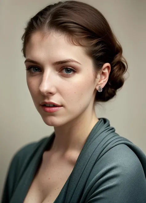 close up portrait of annakendrick-ti , by Flora Borsi, style by Flora Borsi, bold, bright colours, ((Flora Borsi)), by Gerda Taro