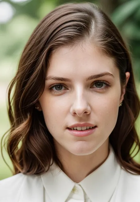RAW close up portrait photo of annakendrick-ti, natural lighting, 8k uhd, dslr, high quality, film grain, Fujifilm XT3, by Tim Walker, suit, casual clothing, well dressed
