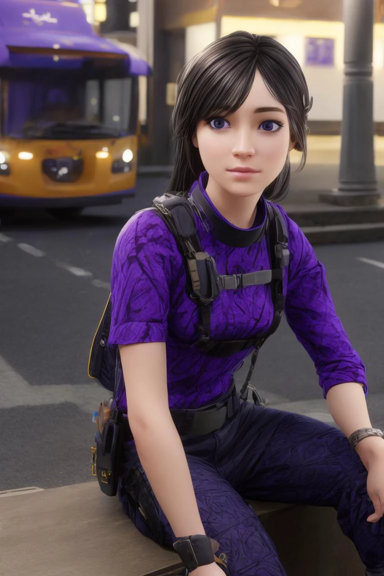 realistic, masterpiece, profesional image trending on artstation of 1 gilr Aruni, <lora:Aruni_from_Rainbow_Six_Siege:0.85> 1girl, aruni , purple eyes, slender, small breasts, black hair, flower in hair, scar on face,blouse with ruffled collar, high-waisted skirt, and ankle boots , Sitting on a chair, with a serious expression on the face and hands resting on the knees. , (((in modern city streeet background,))) perfect quality, rim lights, detialed, cowboy shot , perfect body proportions, realistic skin details BREAK, ultrasharp, ultradetailed, perfect quality, masterpiece, intricated details, ultra clear, <lora:add_detail:0.7>, <hypernet:sxzBloom_sxzBloom:0.3>, detailed skin perfectly detailed face, sharp face,