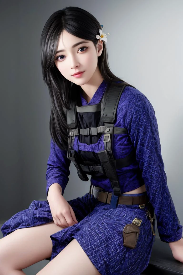 realistic, masterpiece, profesional image trending on artstation of 1 gilr Aruni, <lora:Aruni_from_Rainbow_Six_Siege:0.55> 1girl, aruni , purple eyes, slender, small breasts, black hair, flower in hair, scar on face,pith helmet, khaki shirt, and high-waisted trousers , Sitting on a chair with one hand on the knee and the other hand holding a phone or a tablet, with a relaxed and confident expression on the face. , (((in dark dungeon background,))) perfect quality, rim lights, detialed, full body shot , perfect body proportions, realistic skin details BREAK, ultrasharp, ultradetailed, perfect quality, masterpiece, intricated details, ultra clear, <lora:add_detail:0.7>, <hypernet:sxzBloom_sxzBloom:0.3>, detailed skin perfectly detailed face, sharp face,