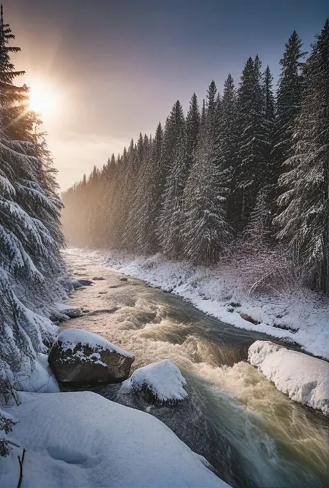 (extremely breathtaking stunning majestic elegant winter Canadian landscape, hyper detailed breathtaking view of rushing river across the tremendously majestic winter forest shimmering after rain colors at sunrise, high contrast natural lighting, impressively beautiful depiction, (with true film high dynamic range award winning image, legacy artwork, 8k)(processing: .25 unsharp mask, S curve, dodge and burn, mid-level contrast, dark edge vignette)
<lora:LCM-LoRA-XL_V1:0.21>
<lora:SDXLHighDetail_v5:0.5>
<lora:add-detail-xl:0.5>
<lora:ral-exposure:0.2> ral-exposure <lora:sdxl_photorealistic_slider_v1:1.5>