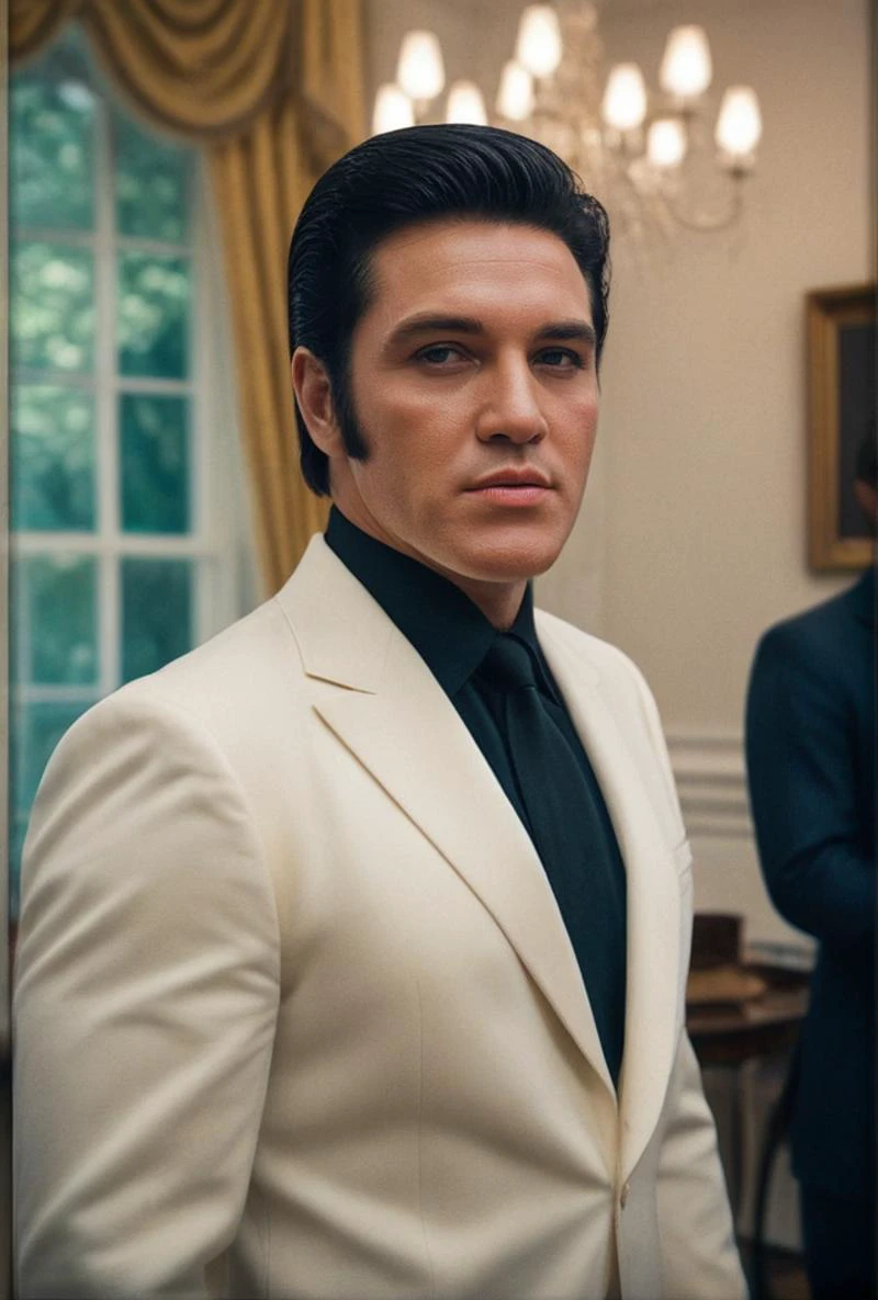 (Elvis Presley as US President from another dimension inside white house)(dodge and burn, corner edge darken vignette)(exposure POP!!! hdr extremely intricate, Sharp focus, dramatic cinematic light, (8k textures, elegant, cinematic look)(breathtaking, insane details)
<lora:LCM-LoRA-XL_V1:0.21>
<lora:SDXLHighDetail_v5:0.5>
<lora:add-detail-xl:0.5>
<lora:ral-exposure:0.2> ral-exposure <lora:sdxl_photorealistic_slider_v1:1.5>