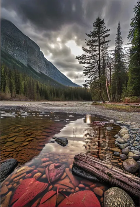 (Glossy HDR contrast)(Neutral density gradient filter sky)(bright over-saturated floor level photo within Canadian Mountain Range, National Park height of fall colors)(reds, yellows)(cold air after heavy rainfall rushing molten river torrent)(perfect PM lighting conditions with god rays feeling of splendor and humility)(long exposure on wide format)(rays of sunshine on the forest floor)(ancient pagan alter in foreground)(with true film high dynamic range award winning image, legacy artwork, 8k)(processing: .25 unsharp mask, S curve, dodge and burn, mid-level contrast, dark edge vignette)
<lora:LCM-LoRA-XL_V1:0.21>
<lora:SDXLHighDetail_v5:0.5>
<lora:add-detail-xl:0.5>
<lora:ral-exposure:0.2> ral-exposure <lora:sdxl_photorealistic_slider_v1:1.5>