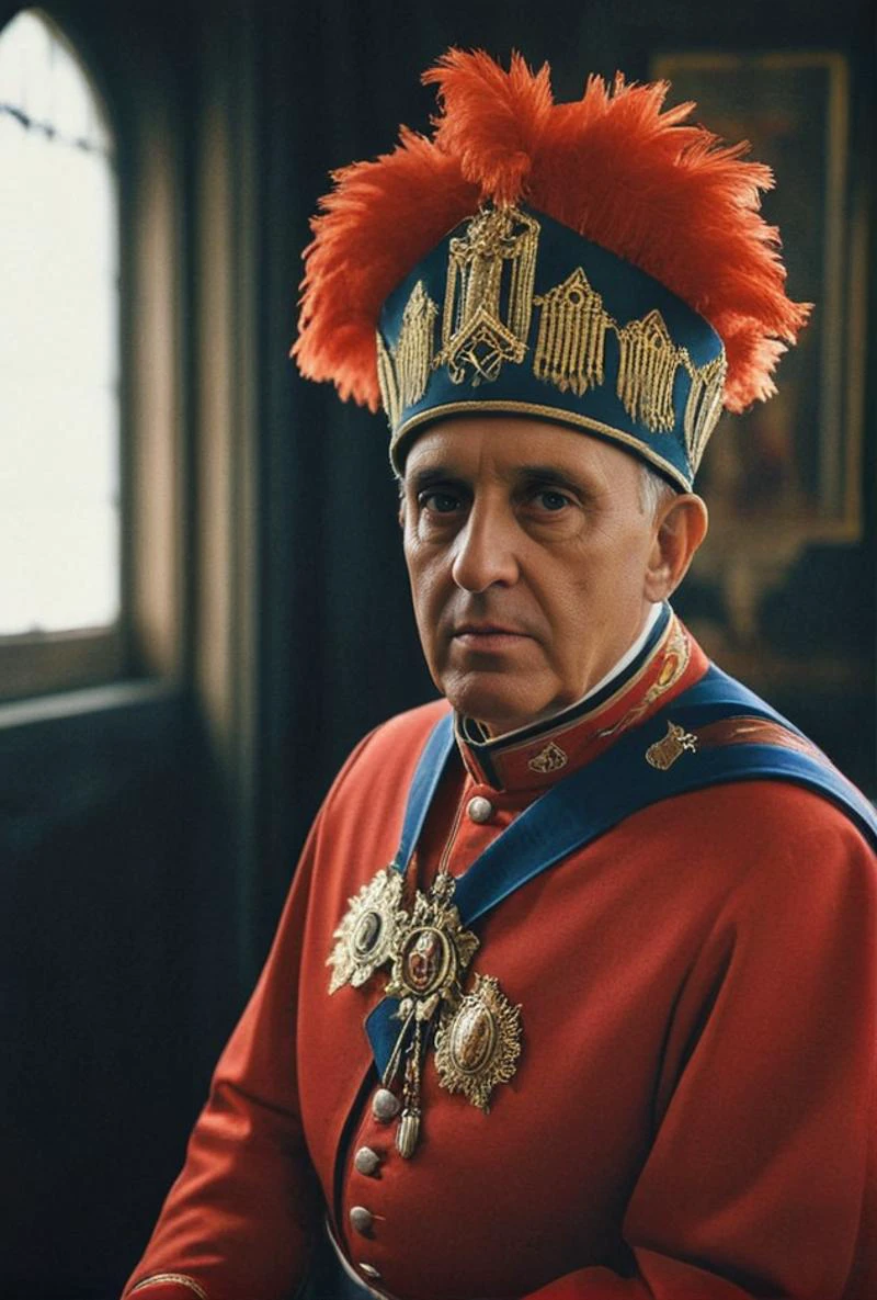 (((US military uniform Roma b Caesar headress)))(Roman Jesuit Army of Jesus Pope Francis as UNITED STATES Military government Commander in Chief)BREAK(Roman Catholic Theocratic Authoritarian Dictator Ruler)BREAK(film photography, vibrant colors, vibrant film style)
<lora:LCM-LoRA-XL_V1:0.21>
<lora:SDXLHighDetail_v5:0.3>
<lora:ral-exposure:0.3> ral-exposure <lora:sdxl_photorealistic_slider_v1:1.2>
<lora:RMSDXL-DarknessCinema-XL_V1:0.6>
ISO 200 film grain, ð