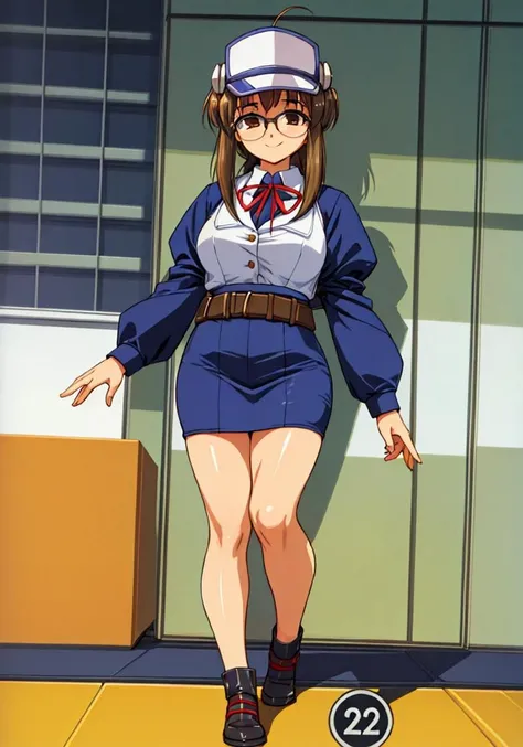 {{masterpiece}},{{best quality}},{{high resolution}},{{caustics}},{{detailed}},
convention_hall,tokyo_big_sight,cosplay event,smile,1girl,solo,
<lora:minamiV1:0.6>,minami_makimura,comic_party,comic_party_uniform,skirt,visor_cap,brown_hair, large breast,24 year old girl,ahoge,shoes,glasses,long_sleeves,vest,hat,belt,