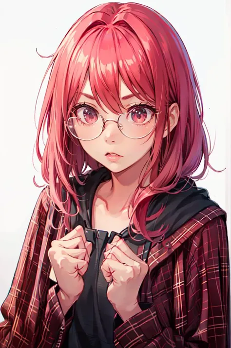 <lora:ganbaruzoi-v4:1> ganbaruzoi, clenched hands, upper body, looking at viewer,   <lora:LIP:0.8> (LilyPichuTI:0.9), glasses,, absurdres, ultra detailed, masterpiece, best quality, aesthetic, detailed,