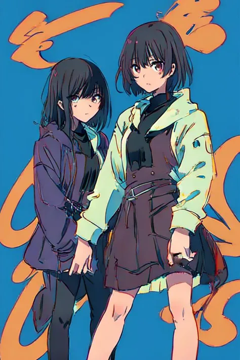 masterpiece, best quality, ultra-detailed, <lyco:monsieur style:0.8>, monsieur style, 2girls,