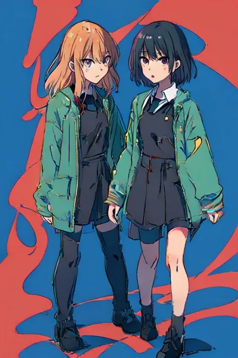 masterpiece, best quality, ultra-detailed, <lyco:monsieur style:0.8>, monsieur style, 2girls,