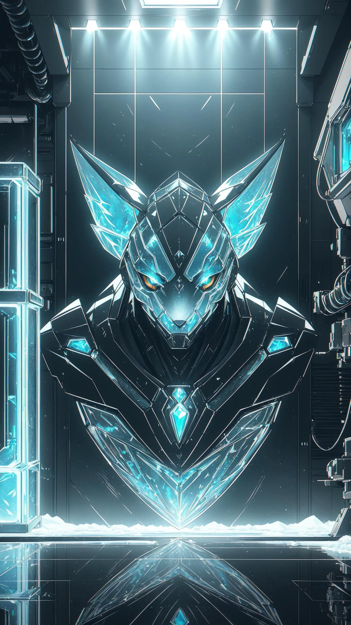 masterpiece, best quality, ultra-detailed, very detailed, nsfw, shallow depth of field, (skin texture), (realistic texture skin), isometric style (menacing ice fox totem), vibrant, stunningly beautiful, crisp, detailed, sleek, ultramodern, warm natural highlights, dark aquamarine shadows, high contrast, luminous reflections, rtx on, subsurface scattering, dynamic hdr tone mapping, volumetric lighting, screen space reflection, Physically-Based Rendering, Unity Wt environmental water . vibrant, beautiful, crisp, detailed, ultra detailed, intricate covered in druidic ice armour, luminous reflections, rtx on, subsurface scattering, dynamic hdr tone mapping, volumetric lighting, screenspace reflection, Physically-Based Rendering, environmental water","wallpaper, 1boy, solo, male focus, tattoo, monochrome, cyberpunk, (chromatic aberration), detailed background, mechanical parts, cable, indoors