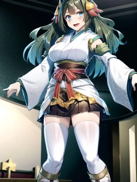 masterpiece, best quality, (high detailed:0.8), 8k uhd, 1girl, slender, Zhaoyu, forest, full body, yukata, hair ornament,  <lora:ZhaoyuV1-000008:0.7>, vivid colors, ((cleavage, bare shoulders, collarbone)), large breasts, bare legs, thighs