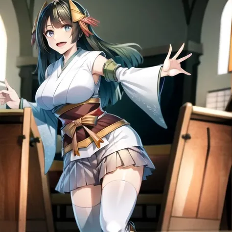 (hyper extreme detailed:1.2), (masterpeace:1.2), (hyper extreme:1), (photorealistic:1.2), (CG:1.2), (llustration:1),(nomal anatomy:0), (perfect anatomy:0), (good anatomy:1), (perfect body:0), (reproduced face:0),(solo:0),(1girl:1),(indoors:1),(church:1.3),(pregnant,nomal navel:0),(cum in pussy:0),(impregnation:0),(Beautiful eyes:0),(Beautiful face:0),(Expressionless:0), (ahegao smile:1),(orgasm:0), (nipples,pussy,completely nude,nude:0),(leaning forward:0),(spread legs:0),(standing:1),(sitting:0),(tiptoes:0),(squatting:0),(lying:0),(cowgirl position,girl on top:0),(1boy:0),(full body:0), <lora:odawara_v1:0.8>odawara,green hair,long hair,white japanese clothes, obi,hair ornament, white thighhighs, boots,blown miniskirt, kote, sleeveless,