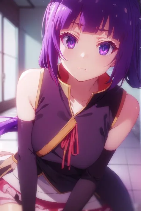 chlammyzell, <lora:chlammy zell s1-lora-nochekaiser:1>,
chlammy zell, long hair, (purple eyes:1.1), purple hair, bangs, blunt bangs, twintails, hair rings,
BREAK detached sleeves, bridal gauntlets, gloves, dress, elbow gloves,
BREAK indoors, classroom,
BREAK looking at viewer, (cowboy shot:1.5),
BREAK <lyco:GoodHands-beta2:1>, (masterpiece:1.2), best quality, high resolution, unity 8k wallpaper, (illustration:0.8), (beautiful detailed eyes:1.6), extremely detailed face, perfect lighting, extremely detailed CG, (perfect hands, perfect anatomy),