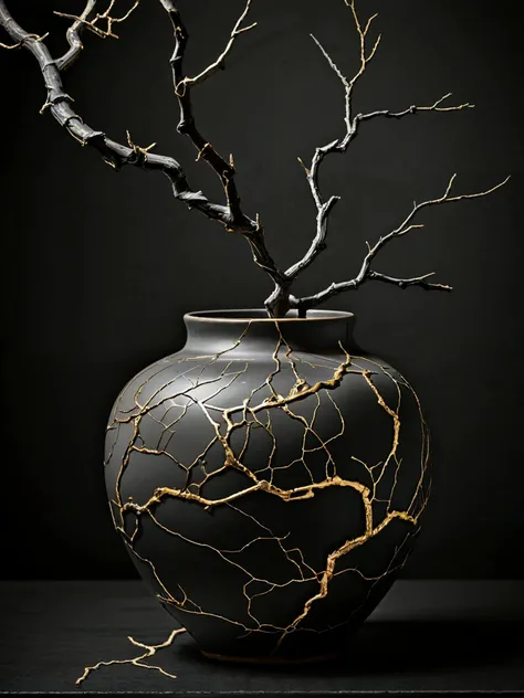 award winning photograph, trending on artstation,
The Japanese art kintsugi! Chiaroscuro. Monochrome.