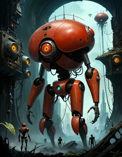 famous artwork inspired by (transistor:1.1) and (dave allsop:1.4), ( poster style:1.3), the "mushy aaaaaaarghwinks" are (colossal cybernetic horrors:1.1) that merge organic and synthetic components to adapt to the whippletorbig conditions of the deadly spaceship graveyards on planet "lardspurgel quartus", scavenging resources from spaceship wrecks to add to their foxylorbled bodies, dramatic detailed background, (dappled light:1.1) the (improvement) of the ((((tomato evolution)))), (by Henry asencio), (by Josephine Wall), (Oil painting) (by Jean-François Millet), (by Gustave Courbet) , (by Jules Breton), close up, fantasy, <lora:add-detail-xl:3>, (beautiful), (blessed), no context, blessed image, good photo,