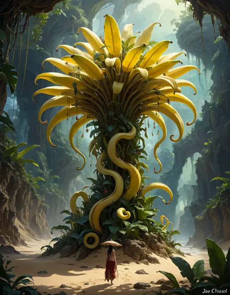 famous artwork inspired by (jae cheol park:1.3), (fractal art:0.6), the worryingly beautiful "bright fifferbloomers" are monkiflonged (towering:1.3) plant-like creatures with countless tendrils, (leisurely roaming the sandy valleys:1.3) of planet "nurbleward v" where they noodleplink moisture from the air and use it to sustain themselves and the many grumschorbled symbiotic creatures that live on and around them ((banana empress)), (by Henry asencio), (by Josephine Wall), (Oil painting) (by Jean-François Millet), (by Gustave Courbet) , (by Jules Breton), close up, fantasy, <lora:add-detail-xl:3>, (beautiful), (blessed),