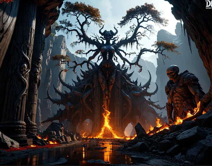 masterpiece, high quality, 4k, 8k, high resolution, best quality, realistic, intricate details, ray tracing, HDR, detailed shadows, dramatic lighting,
And from its reeking darkness
A new kingdom shall ascend
Erected on the pillars
Of the ever-burning underworld
Can't you see the twisted branches
Of the tree of death?
Rising now in putrid doom
At the center of the world!