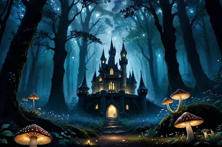 cinematic photo cinematic film still in the heart of the enchanted forest, where moonbeams pierce the dense canopy, the flora comes alive with an otherworldly glow. Luminescent mushrooms carpet the forest floor, casting an eerie light that guides the way for nocturnal creatures. Wisps of ethereal mist dance among the ancient trees, their tendrils reaching out like ghostly fingers. Above, the stars twinkle in the velvety sky, while the silhouette of a lone castle looms in the distance, its spires piercing the heavens. It is a place where magic reigns supreme, and the line between reality and fantasy blurs into obscurity. Painting, using acrylics to capture the vibrant hues of the glowing flora and the mysterious depths of the forest
,<lora:LCM_LoRA_Weights:1> . shallow depth of field, vignette, highly detailed, high budget Hollywood , bokeh, cinemascope, moody, epic, gorgeous, film grain, grainy . 35mm photograph, film, bokeh, professional, 4k, highly detailed