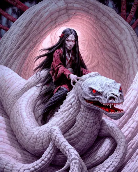 a (creepy:1.3) (lamia:1.3) (riding on:1.2) a (blood:1.3) (yuki onna:1.3), by (Mort Kunstler:1.2), by (Bella Kotak:1.3), (detailed, dramatic, cinematic pose:1.1),
<lora:riding_a:1>, <lora:add_detail:0.7>