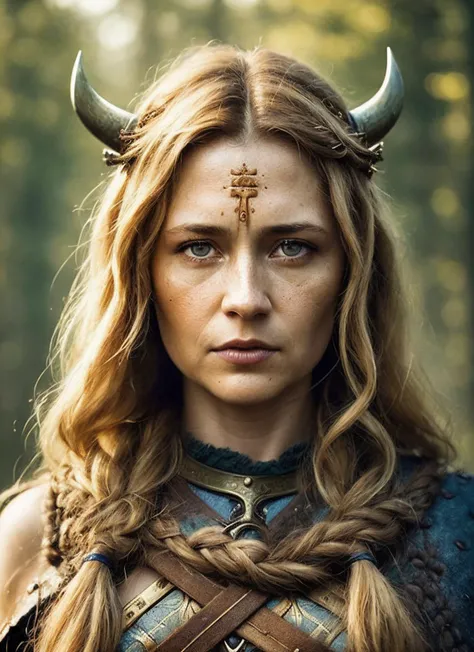 A stunning intricate full color portrait of (35 years old sks woman:1) as (viking warrior woman), (barbarian),  epic character composition, by ilya kuvshinov, alessio albi, nina masic, sharp focus, natural lighting, subsurface scattering, f2, 35mm, film grain, <lora:locon_jenna_v1_from_v1_64_32:1.3>