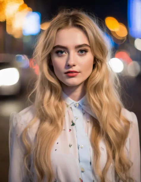 professional fashion close-up portrait photography of a young beautiful ((ohwx woman)) <lora:kathryn_lora_sdxl_v1-000007:1> in the city at night, Nikon Z9, bokeh