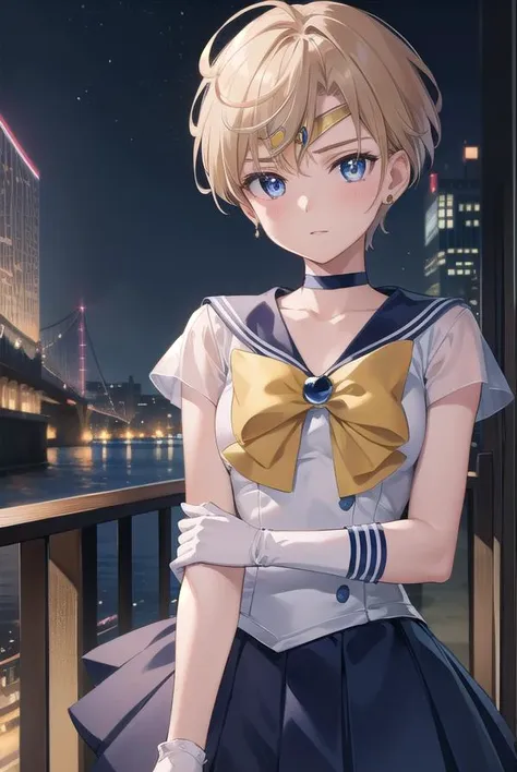 sailoruranus, <lyco:sailoruranus-lyco-nochekaiser:1>,
sailor uranus, blonde hair, blue eyes, (parted bangs:1.5), short hair, very short hair,
BREAK back bow, blue bow, blue choker, blue gemstone, blue sailor collar, blue skirt, bow, bowtie, choker, circlet, earrings, elbow gloves, gem, gloves, jewelry, miniskirt, pleated skirt, sailor collar, shirt, short sleeves, skirt, white gloves, white shirt, yellow bow, yellow bowtie,
BREAK outdoors, city,
BREAK looking at viewer, (cowboy shot:1.5),
BREAK <lyco:GoodHands-beta2:1>, (masterpiece:1.2), best quality, high resolution, unity 8k wallpaper, (illustration:0.8), (beautiful detailed eyes:1.6), extremely detailed face, perfect lighting, extremely detailed CG, (perfect hands, perfect anatomy),