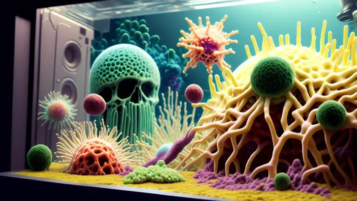 <lora:DIORAMA_SD2.1:0.1> DIORAMA, fldsky1, <lora:djzBacterium_v21:1> bacterium style, <lora:CraigMullins_SD21:0.1>by Craig Mullins, <lora:GreenSlimeAI:1> GreenSlimeAI,