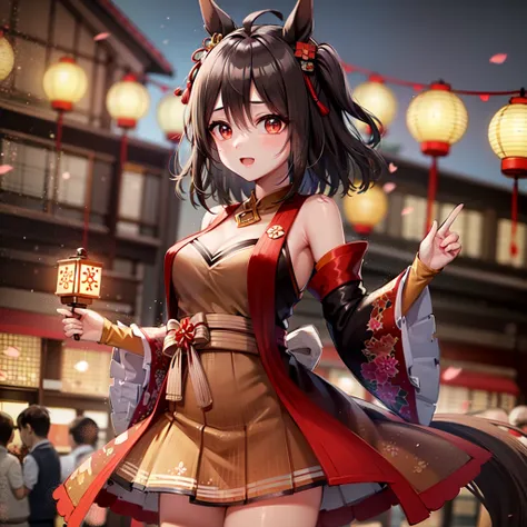 ((masterpiece, best quality)),<lora:Kitasan Black:0.5>,horse ears,lantern festival