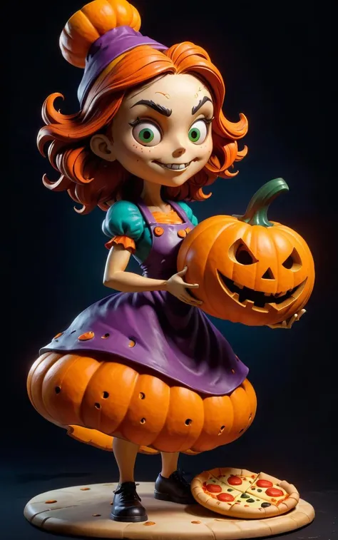 professional 3d model <lora:Skottie Young Style:1>sculpture of a female pizza maker. Full body. Rendered in Skottie Young's signature style of Halloween, jack-o'-lantern, (pumpkin dress:1.2). (dynamic pose:1.5), SKOTTIE YOUNG STYLE
. octane render, highly detailed, volumetric, dramatic lighting
