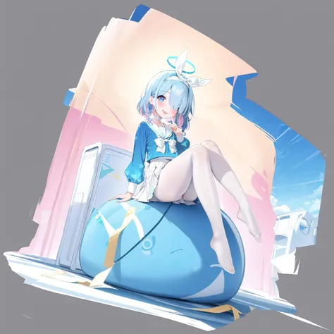 grey background, masterpiece, best quality, <lora:GachaAzurLaneXL_ANI31_lokr_V4236:0.95> 1girl, arona \(blue archive\), solo, skirt, halo, white skirt, blue eyes, blue hair, long sleeves, looking at viewer, school uniform, tongue out, blue shirt, sitting, pleated skirt, tongue, shirt, short hair, no shoes, pink hair, pantyhose, colored inner hair, sailor collar, hairband, multicolored hair, bow, serafuku, feet, legs, white sailor collar, full body, blush, sky, blue halo, choker, white choker, puffy long sleeves, braid, white hairband, white pantyhose, bow hairband, toes, ribbon, smile, bowtie, puffy sleeves, blue sky, :p, finger to mouth, two-tone hair, white bow, hair ribbon